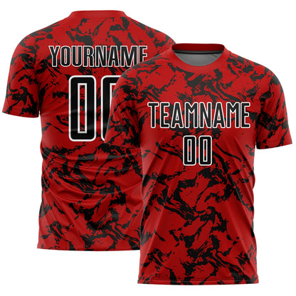 Custom Red Black-White Abstract Fluid Sublimation Soccer Uniform Jersey - Sky-Custom