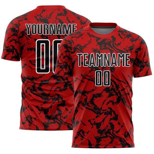 Custom Red Black-White Abstract Fluid Sublimation Soccer Uniform Jersey - Sky-Custom