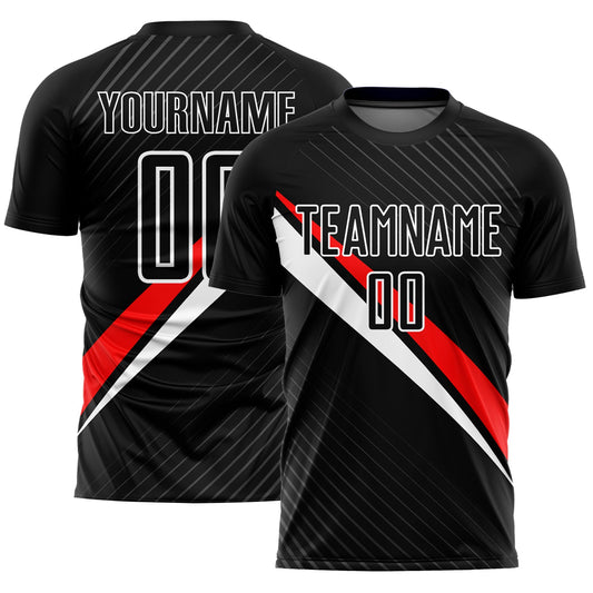 Custom Black Red-White Diagonal Lines Sublimation Soccer Uniform Jersey - Sky-Custom