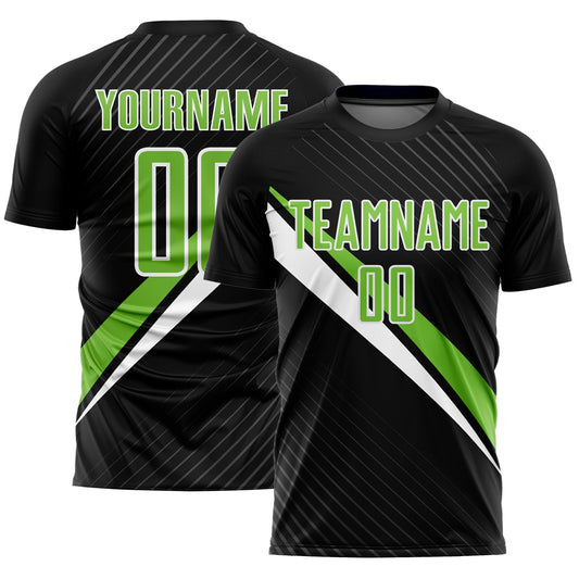 Custom Black Neon Green-White Diagonal Lines Sublimation Soccer Uniform Jersey - Sky-Custom