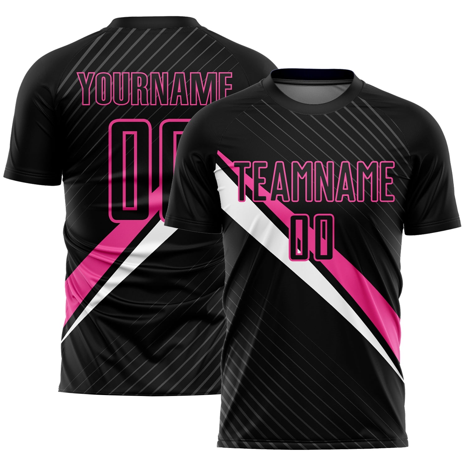 Custom Black Pink-White Diagonal Lines Sublimation Soccer Uniform Jersey - Sky-Custom