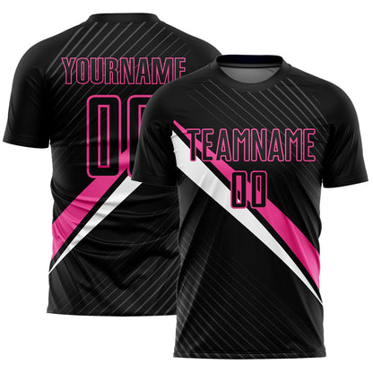 Custom Black Pink-White Diagonal Lines Sublimation Soccer Uniform Jersey - Sky-Custom