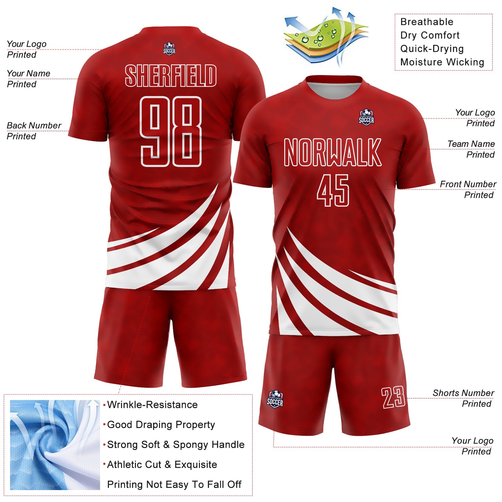 Custom Red White Wind Shapes Sublimation Soccer Uniform Jersey - Sky-Custom