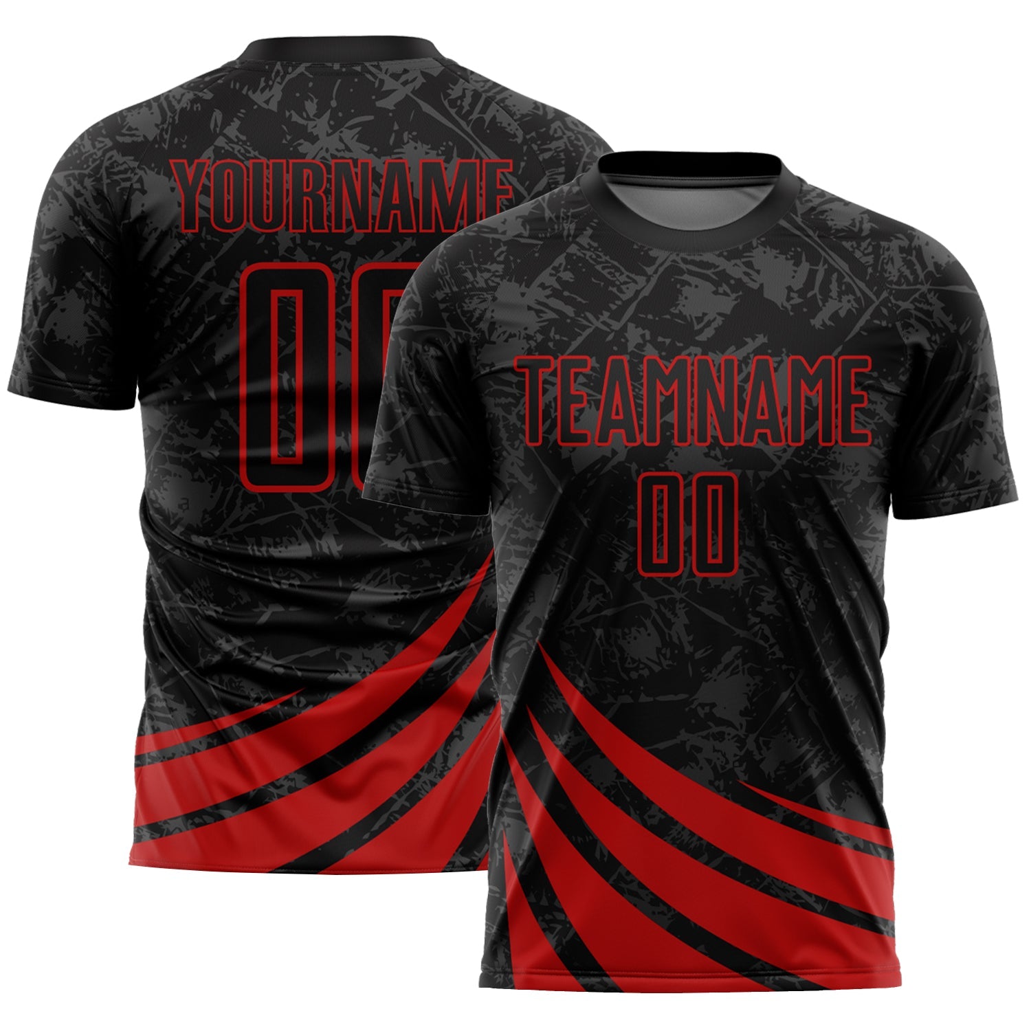 Custom Black Red Wind Shapes Sublimation Soccer Uniform Jersey - Sky-Custom