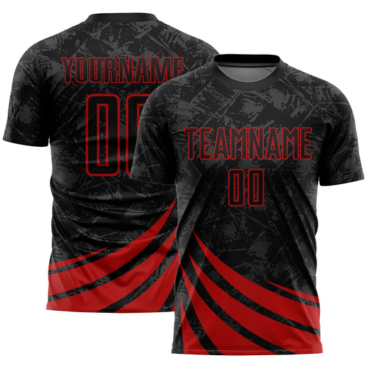 Custom Black Red Wind Shapes Sublimation Soccer Uniform Jersey - Sky-Custom