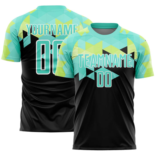 Custom Black Pea Green-White Geometric Shapes Sublimation Soccer Uniform Jersey - Sky-Custom