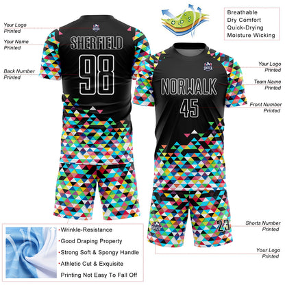 Custom Black White Colorful Geometric Triangle Sublimation Soccer Uniform Jersey - Sky-Custom
