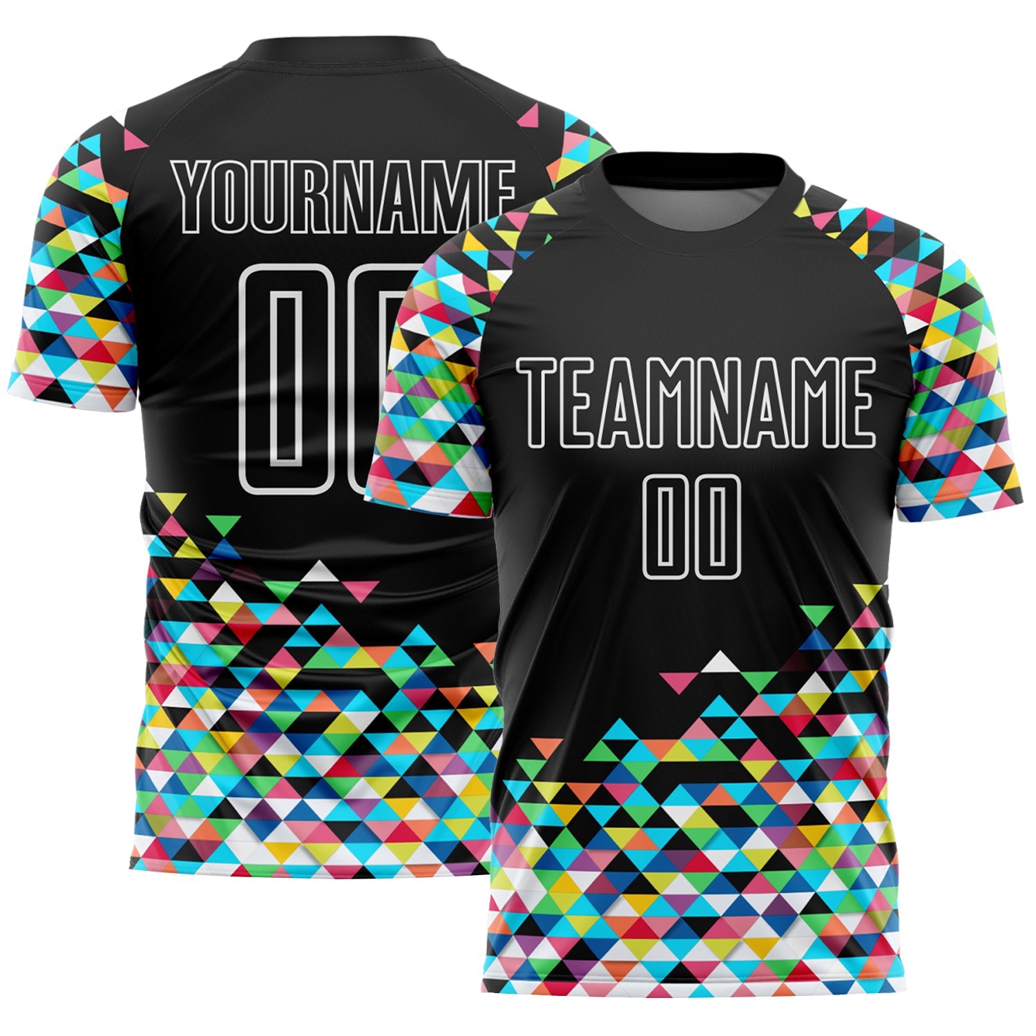 Custom Black White Colorful Geometric Triangle Sublimation Soccer Uniform Jersey - Sky-Custom
