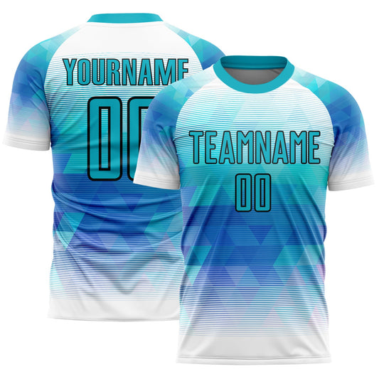 Custom Teal White Geometric Triangle Sublimation Soccer Uniform Jersey - Sky-Custom