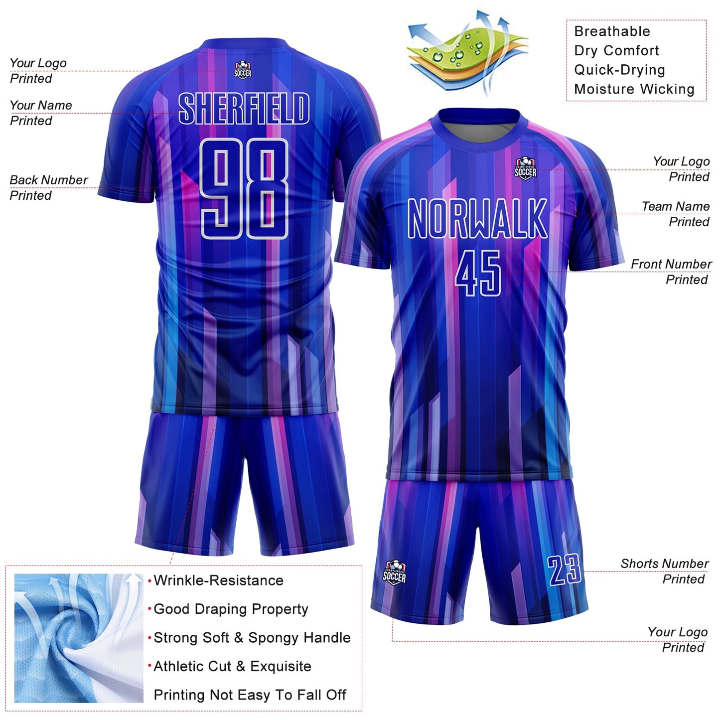 Custom Royal Pink-White Abstract Lines Sublimation Soccer Uniform Jersey - Sky-Custom