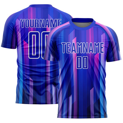 Custom Royal Pink-White Abstract Lines Sublimation Soccer Uniform Jersey - Sky-Custom