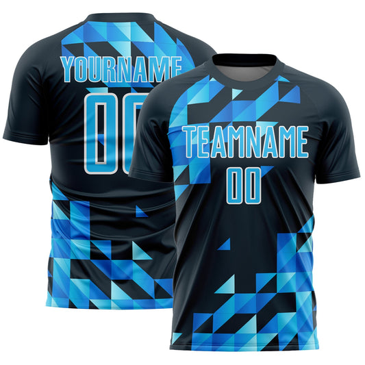 Custom Navy Sky Blue-White Geometric Shapes Sublimation Soccer Uniform Jersey - Sky-Custom