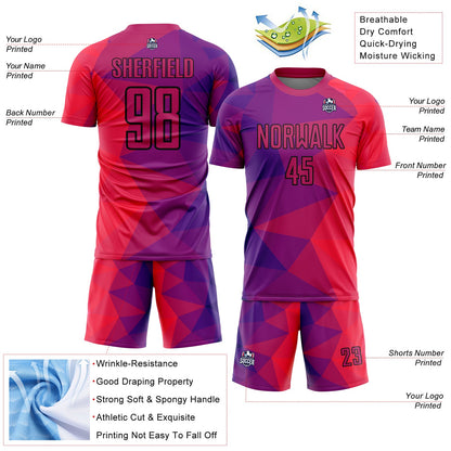 Custom Purple Red-Black Geometric Shapes Sublimation Soccer Uniform Jersey - Sky-Custom