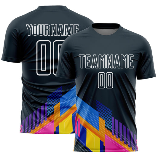 Custom Navy White Geometric Shapes Sublimation Soccer Uniform Jersey - Sky-Custom