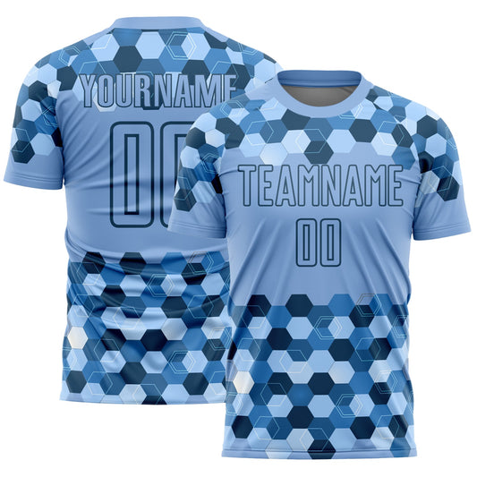 Custom Light Blue Black Geometric Shapes Sublimation Soccer Uniform Jersey - Sky-Custom