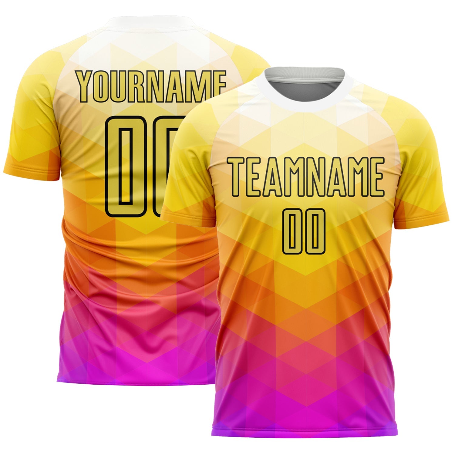Custom Yellow Hot Pink-Black Geometric Shapes Sublimation Soccer Uniform Jersey - Sky-Custom