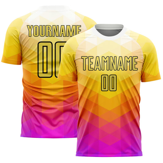 Custom Yellow Hot Pink-Black Geometric Shapes Sublimation Soccer Uniform Jersey - Sky-Custom