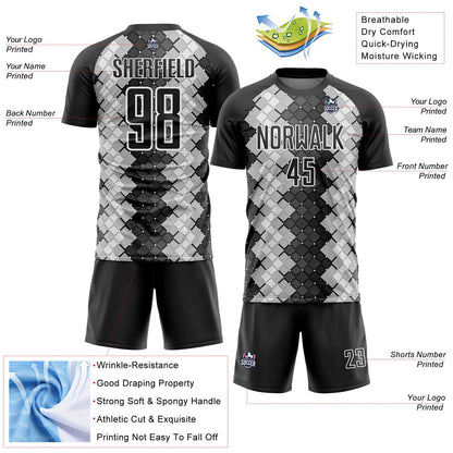 Custom Black White Geometric Shapes Sublimation Soccer Uniform Jersey - Sky-Custom