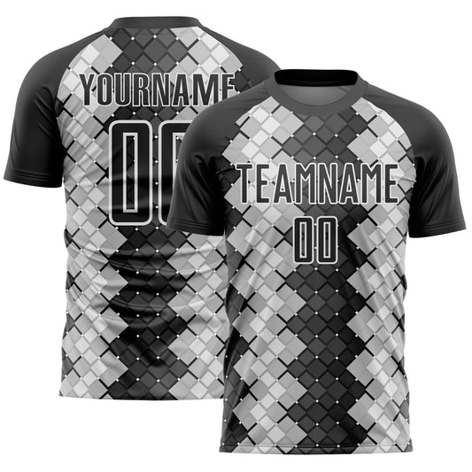 Custom Black White Geometric Shapes Sublimation Soccer Uniform Jersey - Sky-Custom