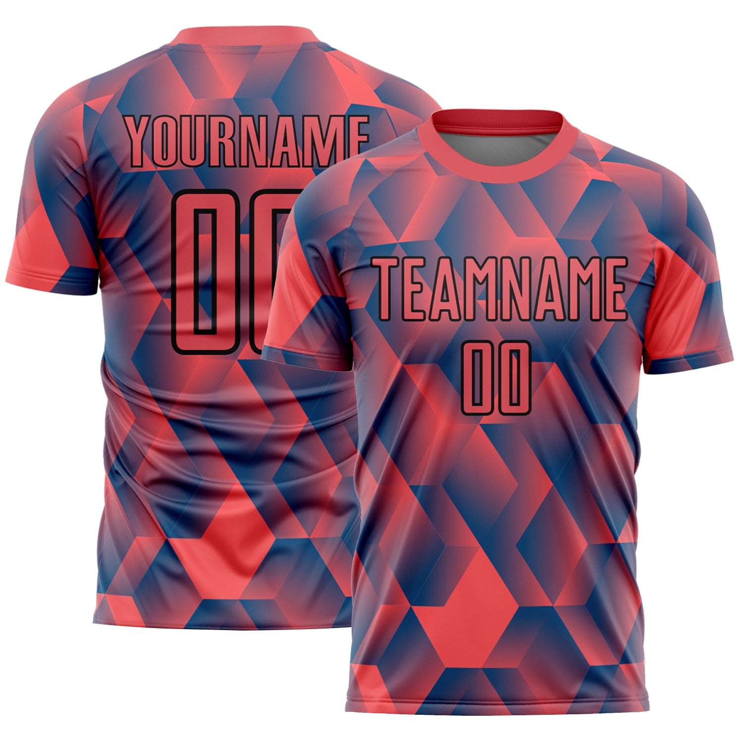 Custom Fire Red Black Geometric Shapes Sublimation Soccer Uniform Jersey - Sky-Custom