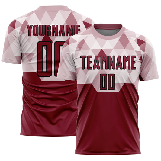 Custom Crimson Black Geometric Shapes Sublimation Soccer Uniform Jersey - Sky-Custom