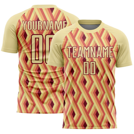 Custom Sand Crimson Geometric Shapes Sublimation Soccer Uniform Jersey - Sky-Custom