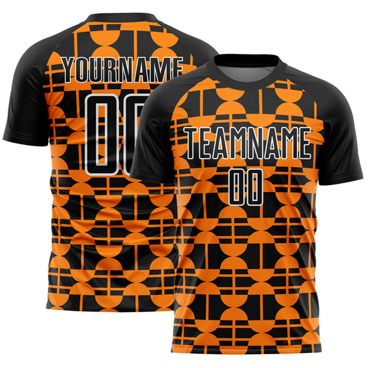 Custom Black Bay Orange-White Geometric Shapes Sublimation Soccer Uniform Jersey - Sky-Custom
