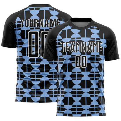 Custom Black Light Blue-White Geometric Shapes Sublimation Soccer Uniform Jersey - Sky-Custom