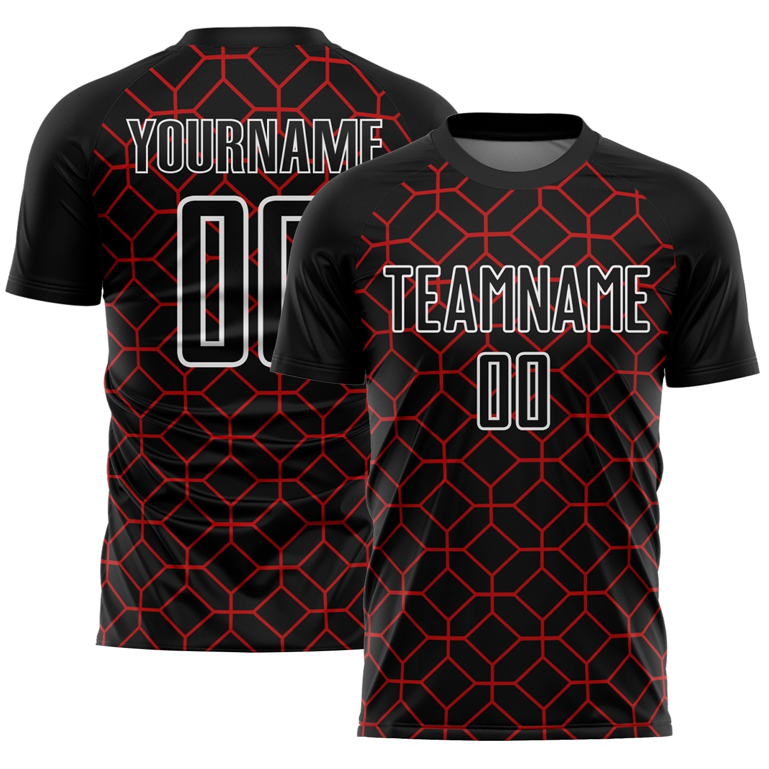 Custom Black Red-White Geometric Shapes Sublimation Soccer Uniform Jersey - Sky-Custom