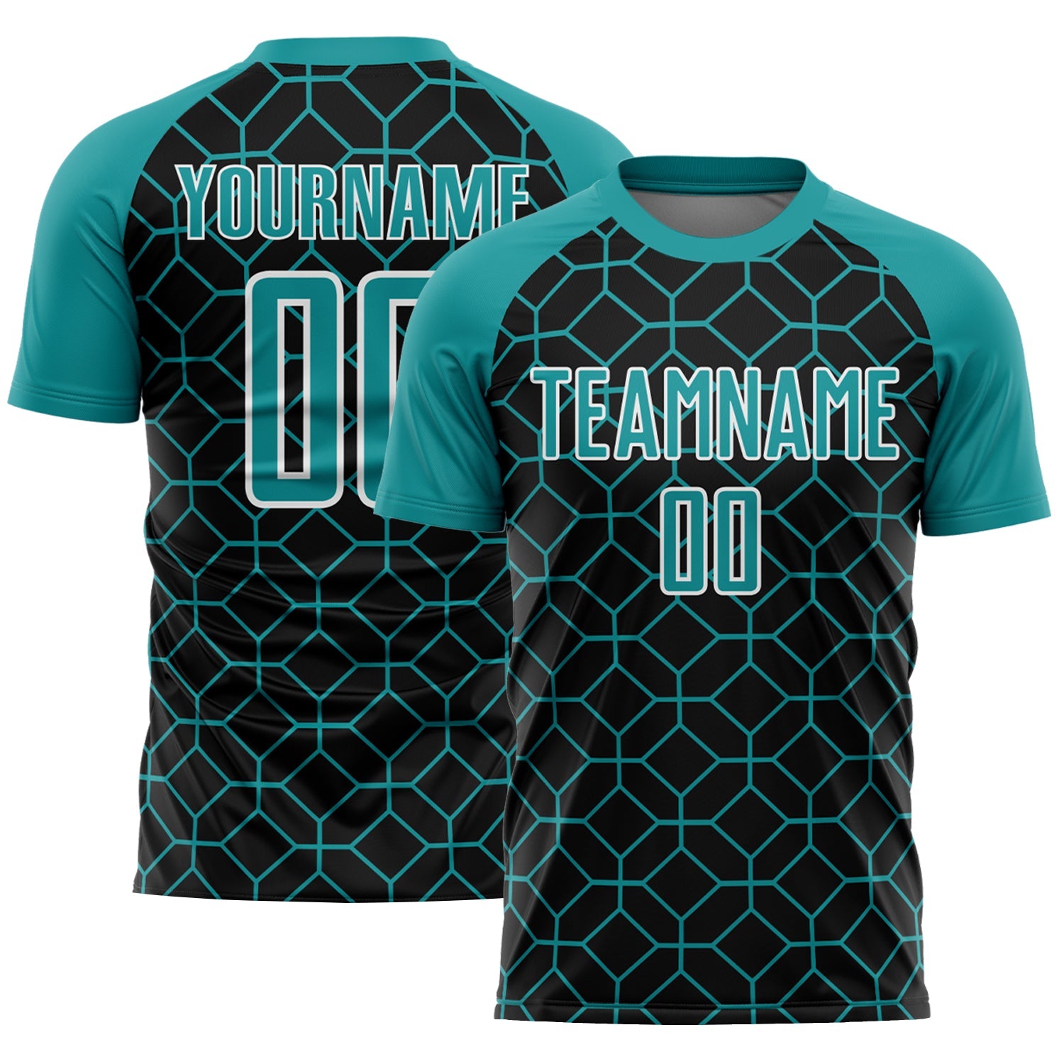 Custom Black Teal-White Geometric Shapes Sublimation Soccer Uniform Jersey - Sky-Custom