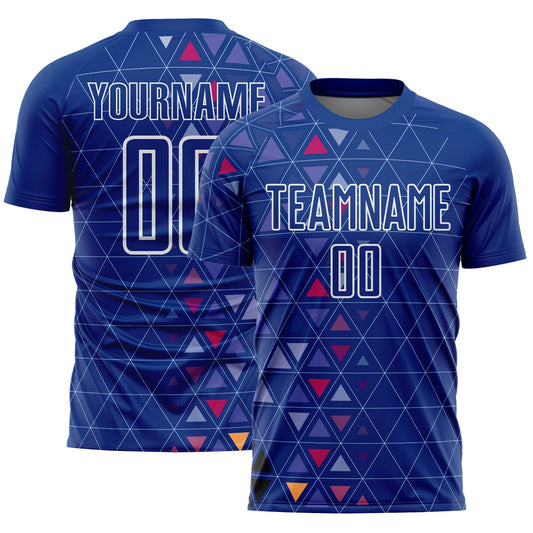 Custom Royal White Geometric Triangle Sublimation Soccer Uniform Jersey - Sky-Custom