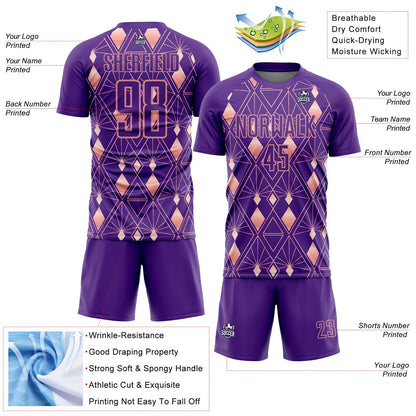 Custom Purple Light Pink Geometric Shapes Sublimation Soccer Uniform Jersey - Sky-Custom