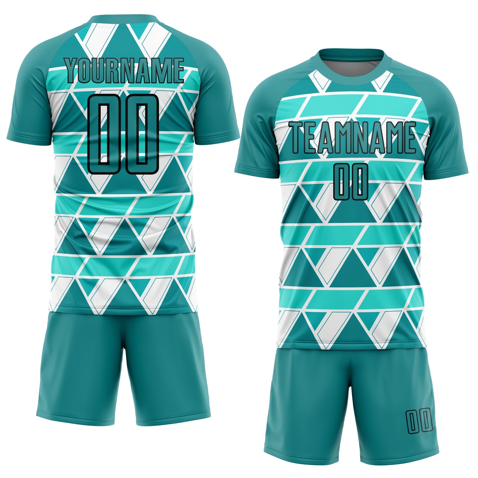 Custom Teal White-Black Geometric Shapes Sublimation Soccer Uniform Jersey - Sky-Custom