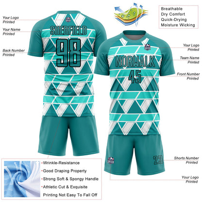 Custom Teal White-Black Geometric Shapes Sublimation Soccer Uniform Jersey - Sky-Custom