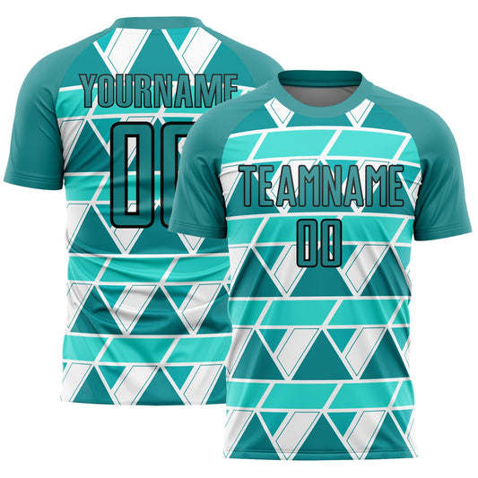 Custom Teal White-Black Geometric Shapes Sublimation Soccer Uniform Jersey - Sky-Custom
