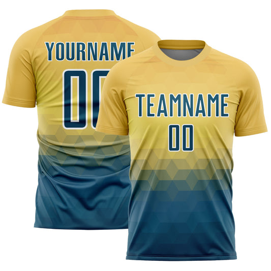Custom Yellow US Navy Blue-White Geometric Triangle Sublimation Soccer Uniform Jersey - Sky-Custom