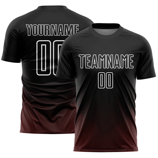 Custom Black Red-White Geometric Lines Sublimation Soccer Uniform Jersey - Sky-Custom