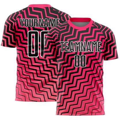 Custom Pink Black-White Geometric Lines Sublimation Soccer Uniform Jersey - Sky-Custom