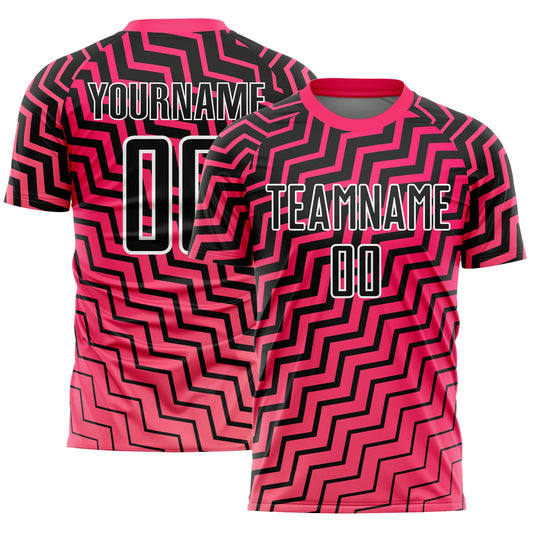 Custom Pink Black-White Geometric Lines Sublimation Soccer Uniform Jersey - Sky-Custom