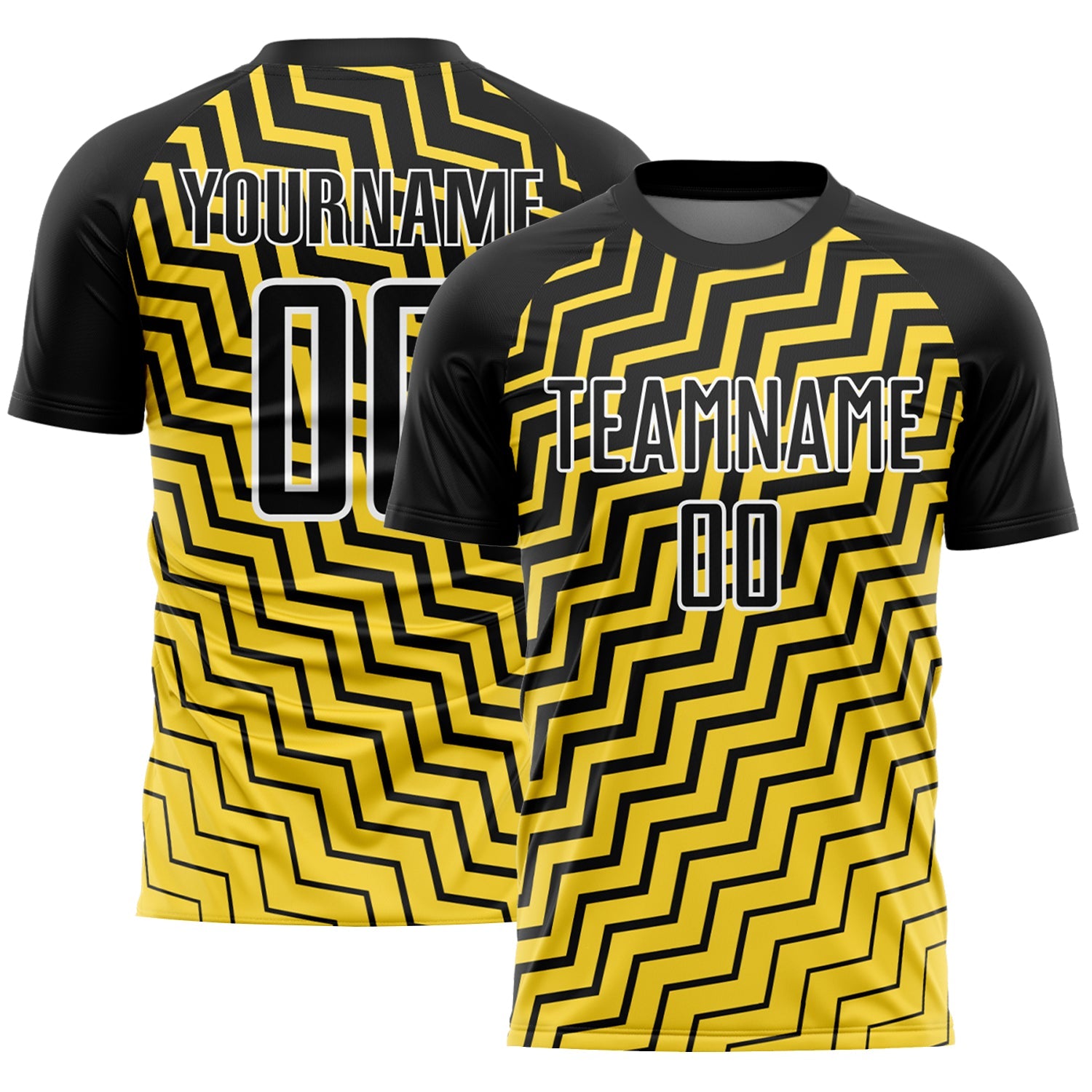 Custom Yellow Black-White Geometric Lines Sublimation Soccer Uniform Jersey - Sky-Custom