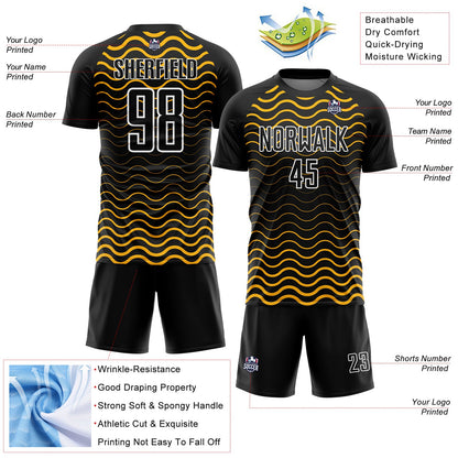 Custom Black Gold-White Geometric Lines Sublimation Soccer Uniform Jersey - Sky-Custom