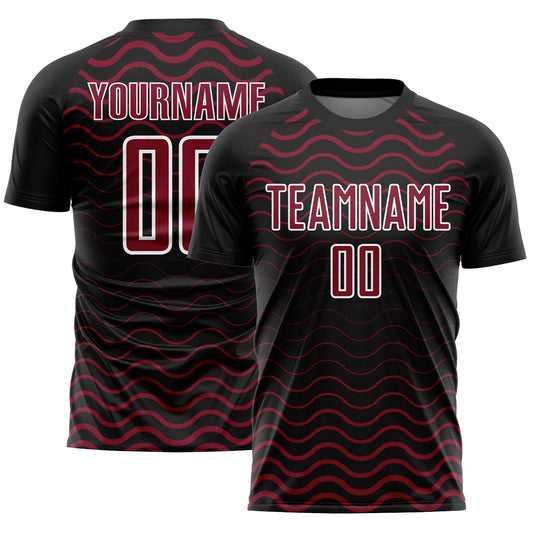 Custom Black Crimson-White Geometric Lines Sublimation Soccer Uniform Jersey - Sky-Custom