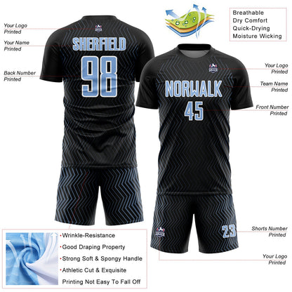 Custom Black Light Blue-White Geometric Lines Sublimation Soccer Uniform Jersey - Sky-Custom
