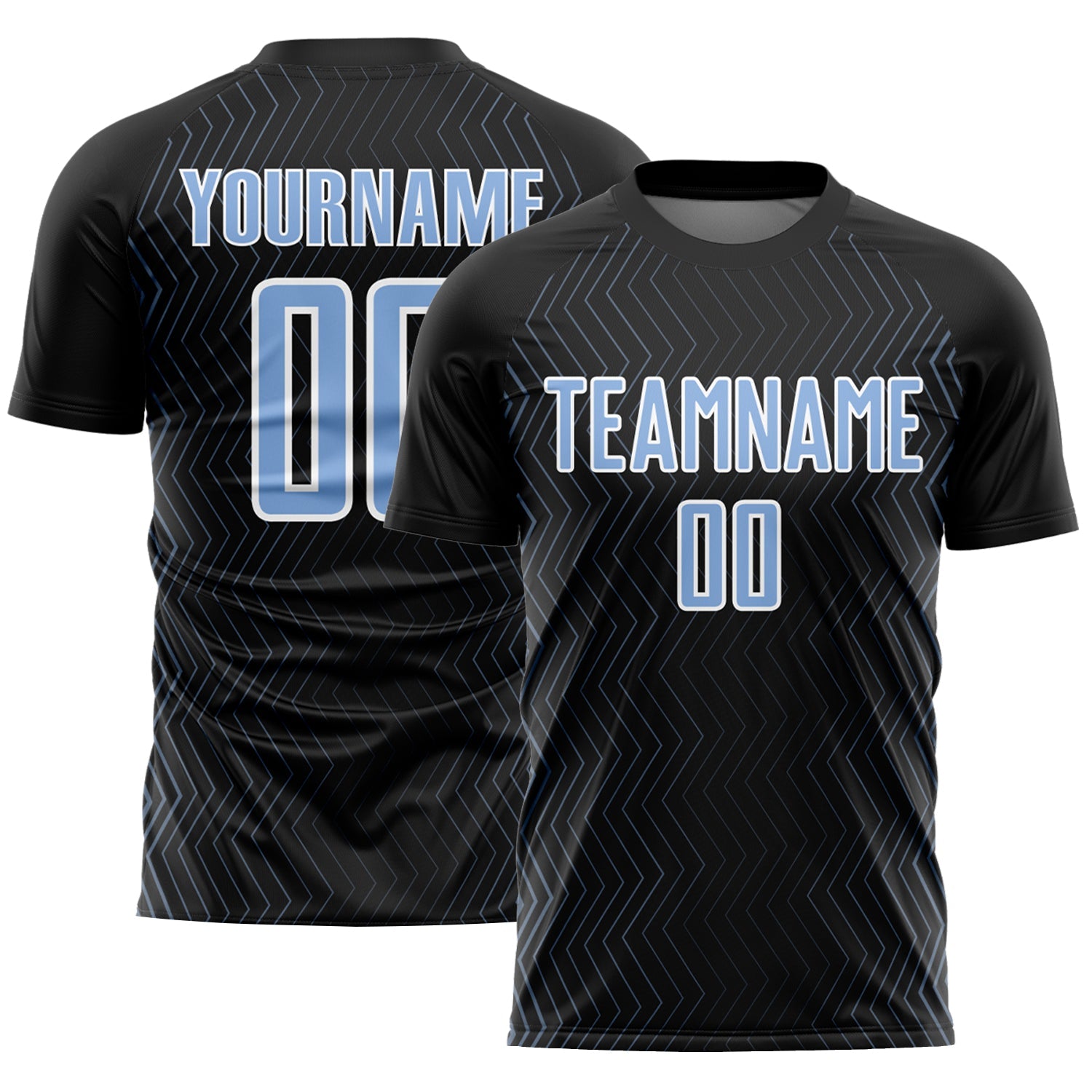 Custom Black Light Blue-White Geometric Lines Sublimation Soccer Uniform Jersey - Sky-Custom