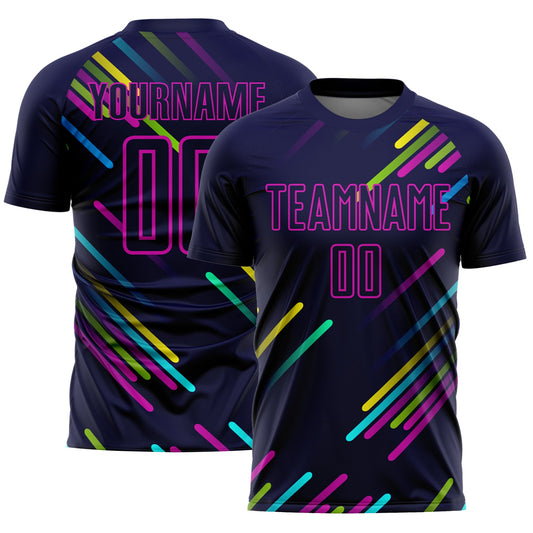 Custom Navy Pink Lines Sublimation Soccer Uniform Jersey - Sky-Custom