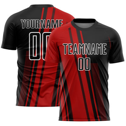 Custom Red Black-White Lines Sublimation Soccer Uniform Jersey - Sky-Custom