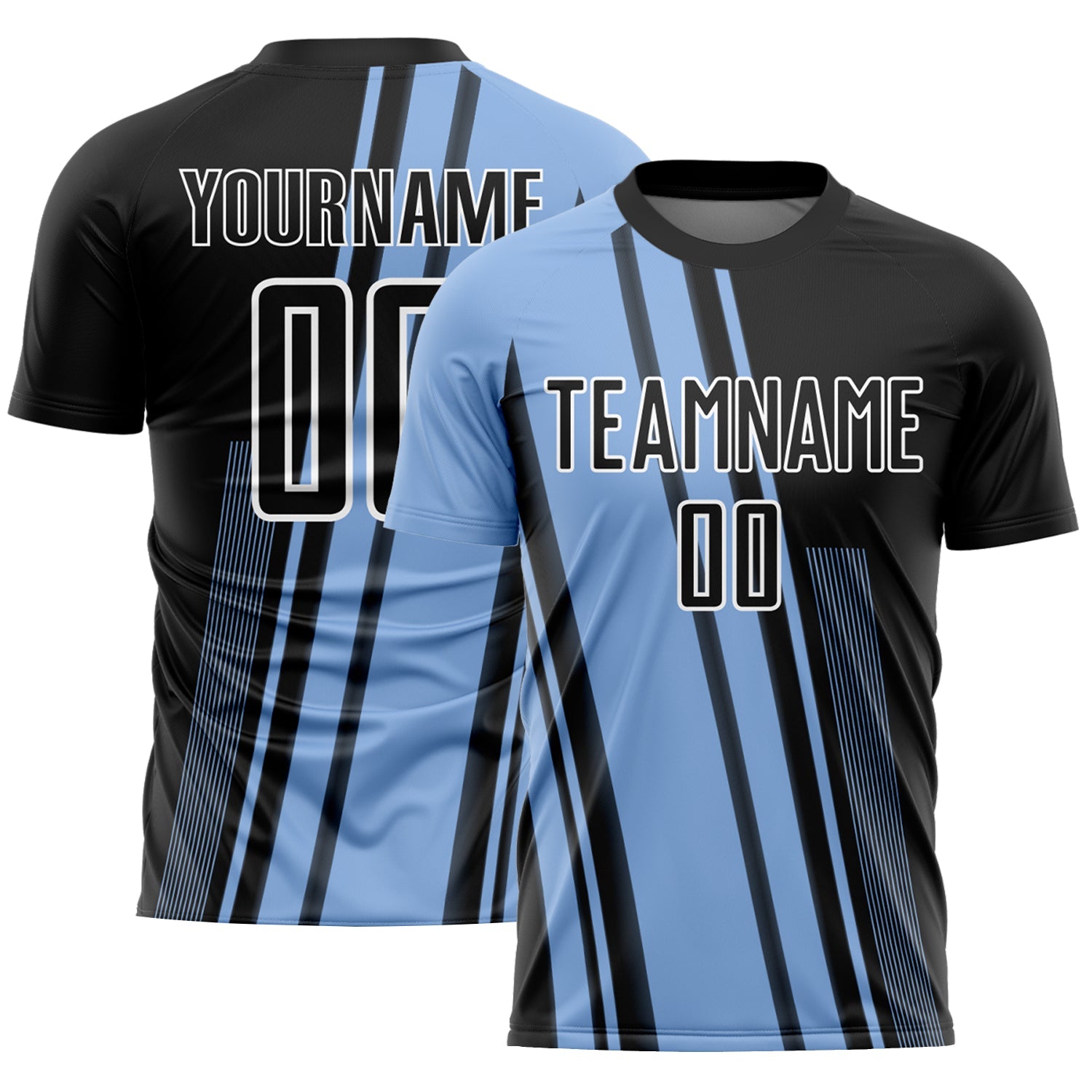 Custom Light Blue Black-White Lines Sublimation Soccer Uniform Jersey - Sky-Custom