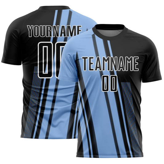 Custom Light Blue Black-White Lines Sublimation Soccer Uniform Jersey - Sky-Custom