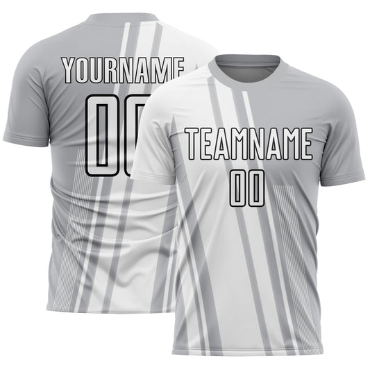Custom Gray White-Black Lines Sublimation Soccer Uniform Jersey - Sky-Custom