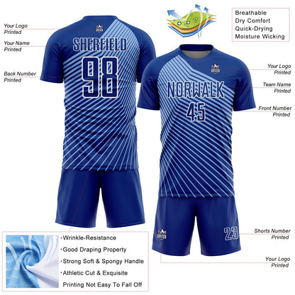 Custom Royal Light Blue-White Lines Sublimation Soccer Uniform Jersey - Sky-Custom